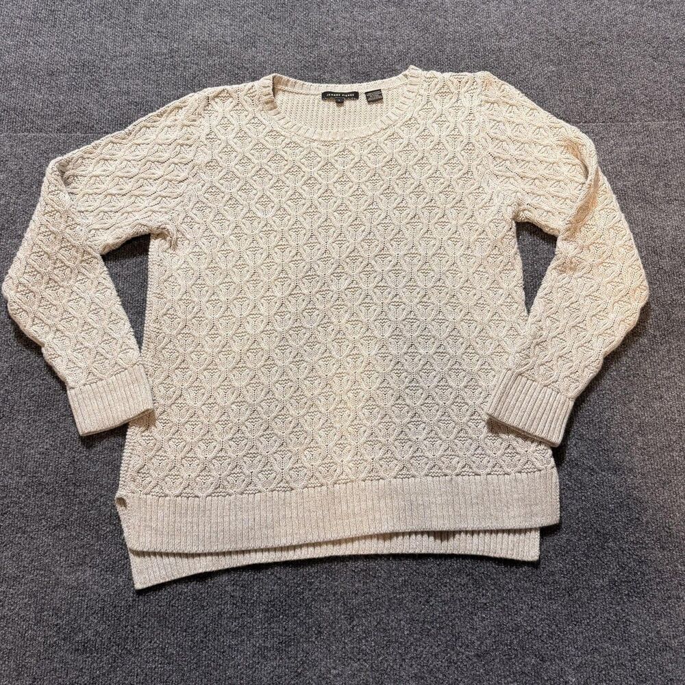 Jeanne Pierre Sweater Womens Large White Textured Cable Knit Pullover Crewneck